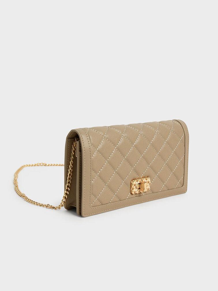 Ví Charles Keith Cầm Tay Chữ Nhật Micaela Quilted Phone Cát