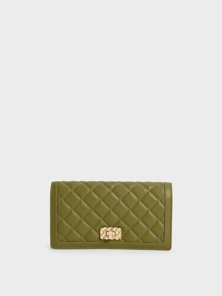 Ví Charles Keith Cầm Tay Chữ Nhật Micaela Quilted Phone Xanh Bơ