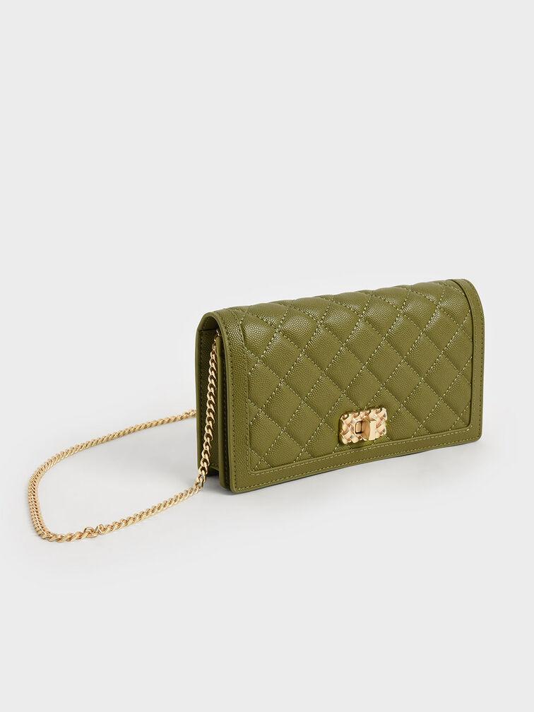 Ví Charles Keith Cầm Tay Chữ Nhật Micaela Quilted Phone Xanh Bơ