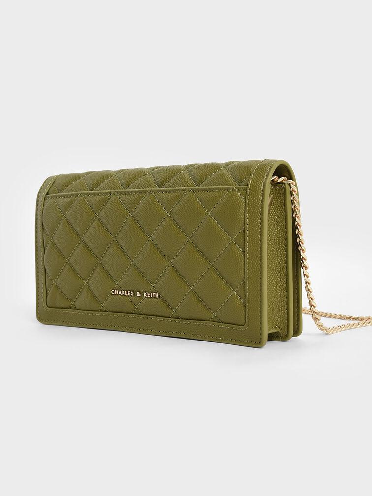 Ví Charles Keith Cầm Tay Chữ Nhật Micaela Quilted Phone Xanh Bơ