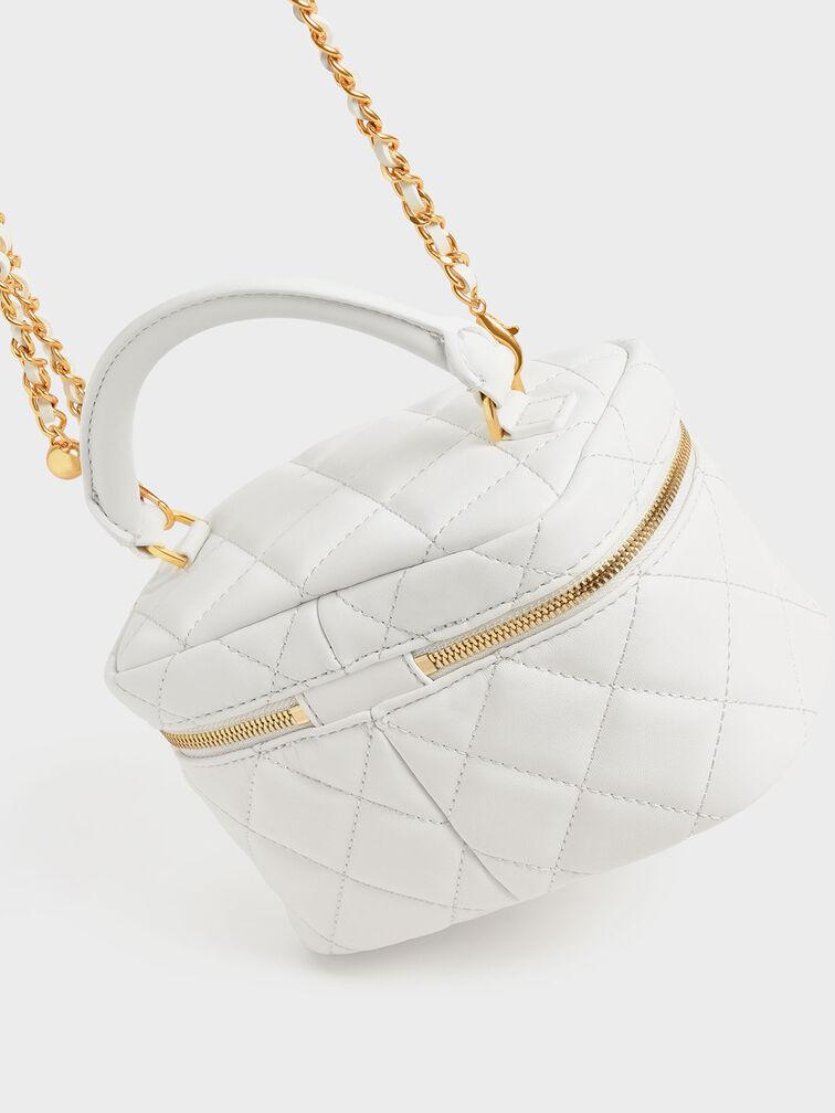 Túi Charles Keith Xách Mini Hình Hộp Quilted Two-Way Zip Trắng