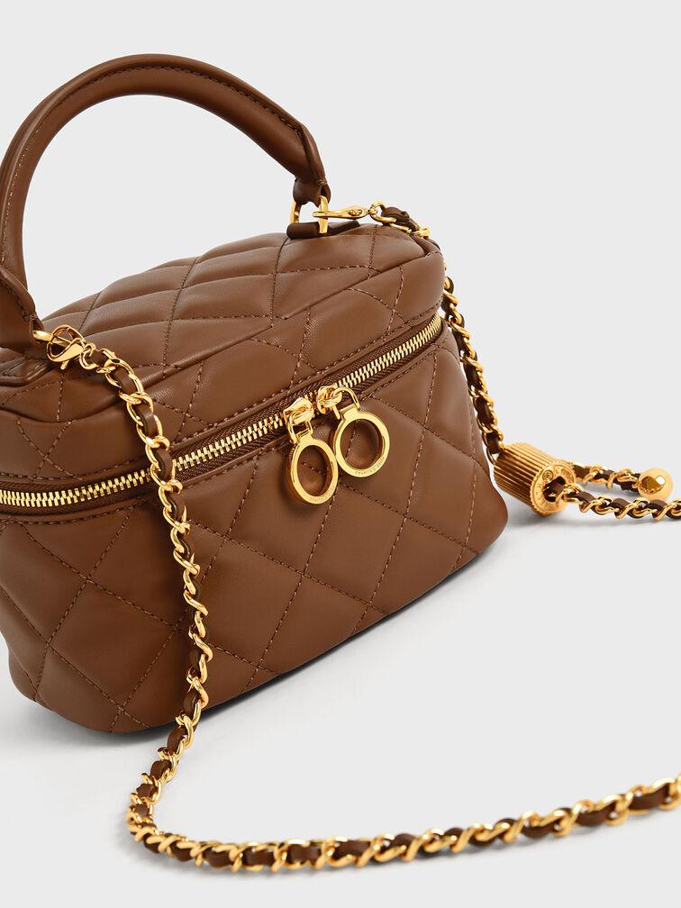 Túi Charles Keith Đeo Vai Mini Quilted Two-Way Zip Chocolate