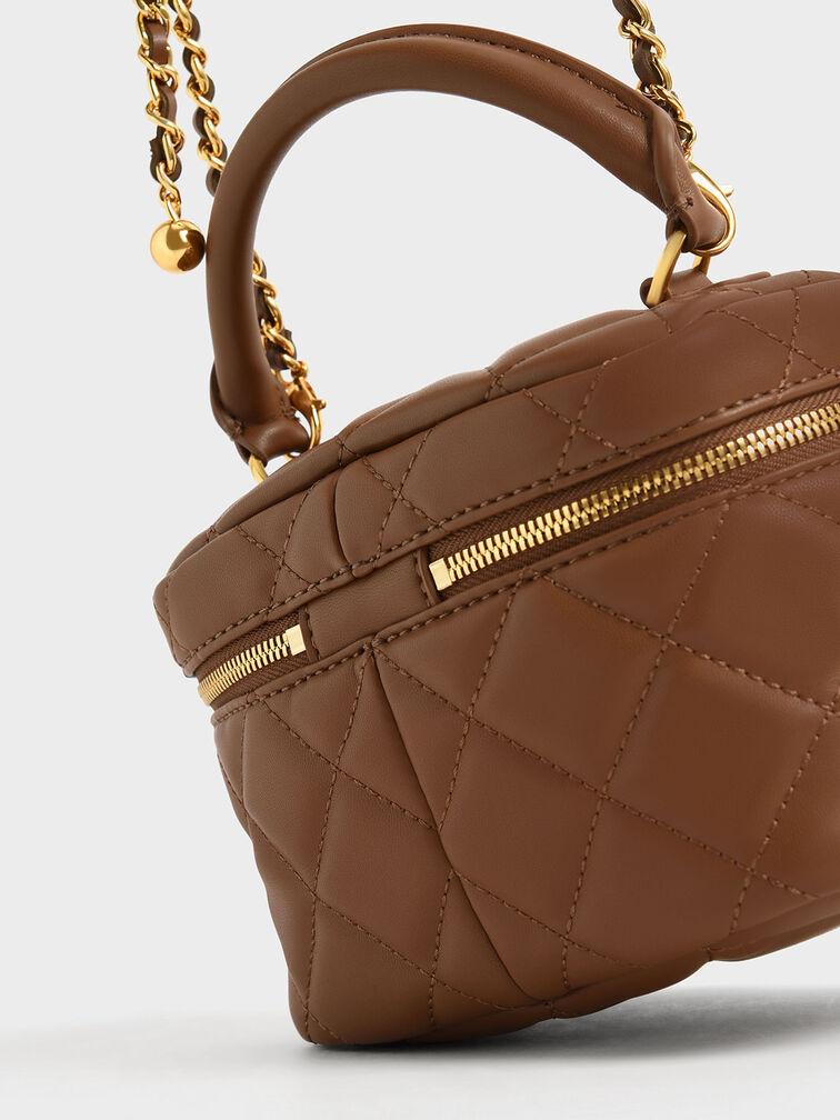 Túi Charles Keith Đeo Vai Mini Quilted Two-Way Zip Chocolate