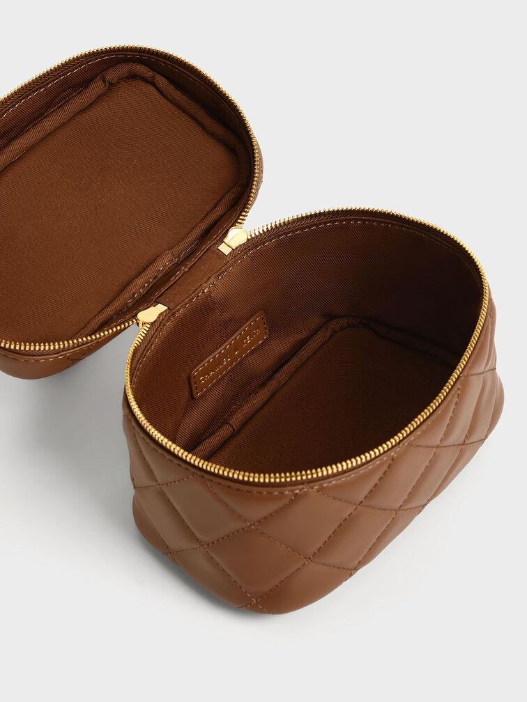 Túi Charles Keith Đeo Vai Mini Quilted Two-Way Zip Chocolate