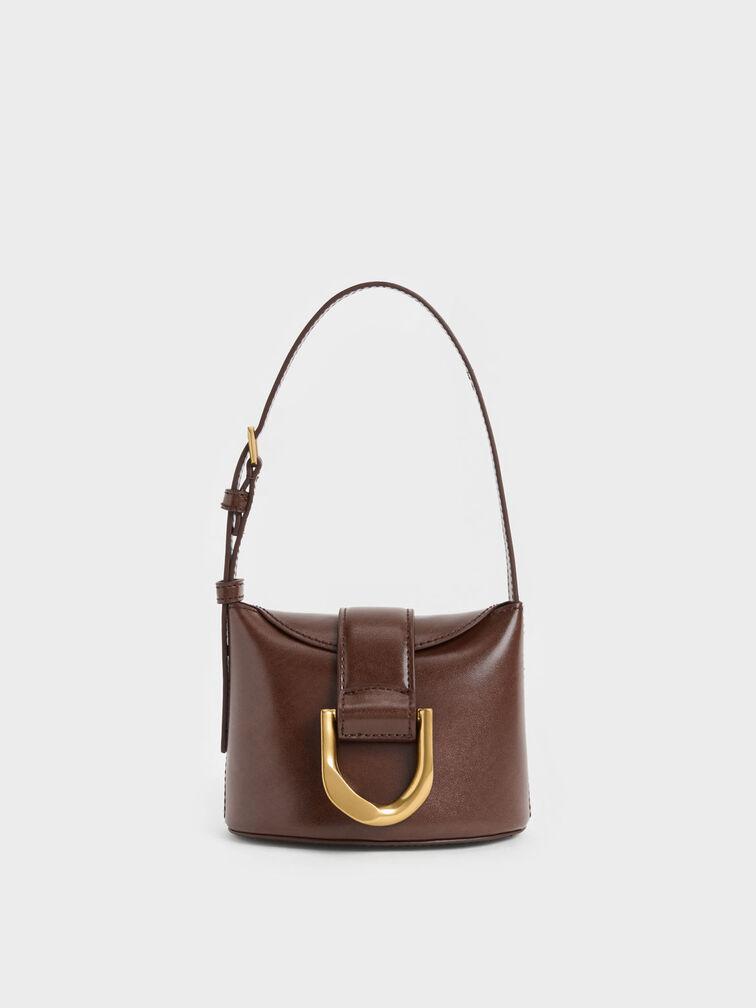 Túi Charles Keith Đeo Vai Phom Chữ Nhật Gabine Bucket Chocolate