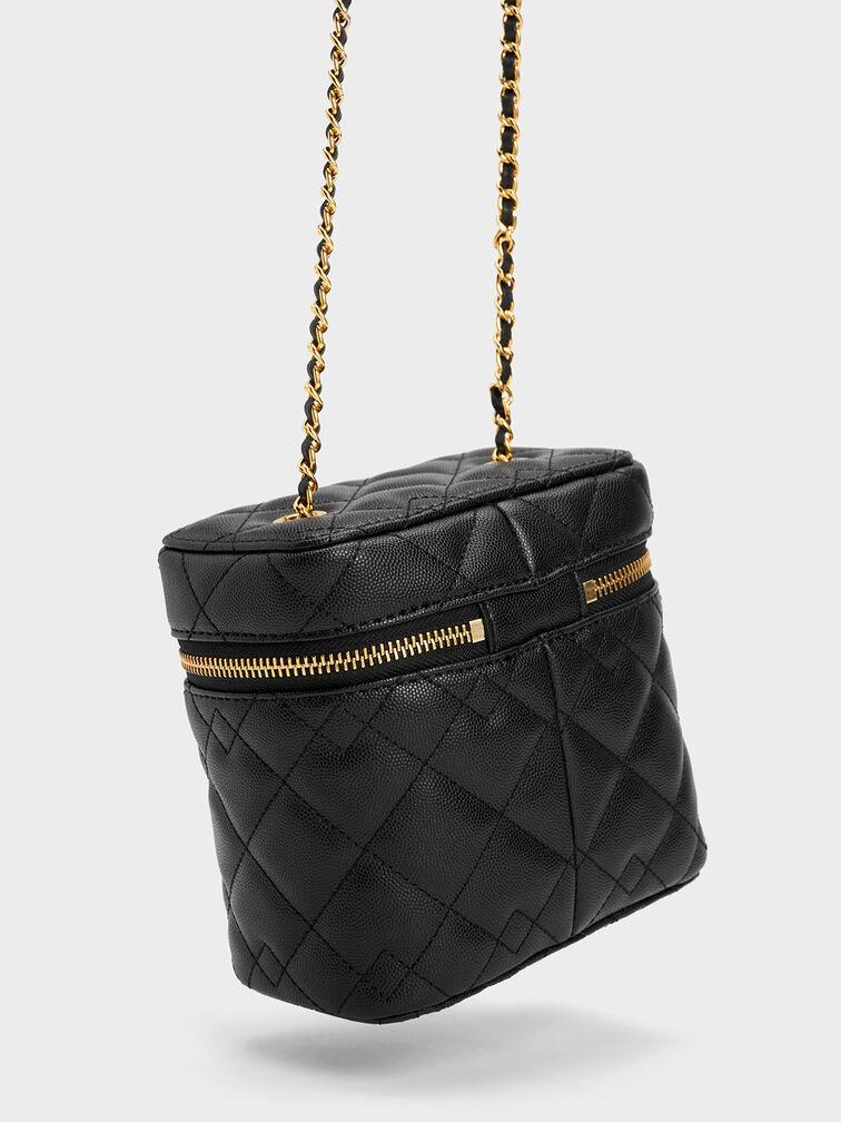 Túi Charles Keith Đeo Chéo Hình Hộp Nezu Quilted Đen