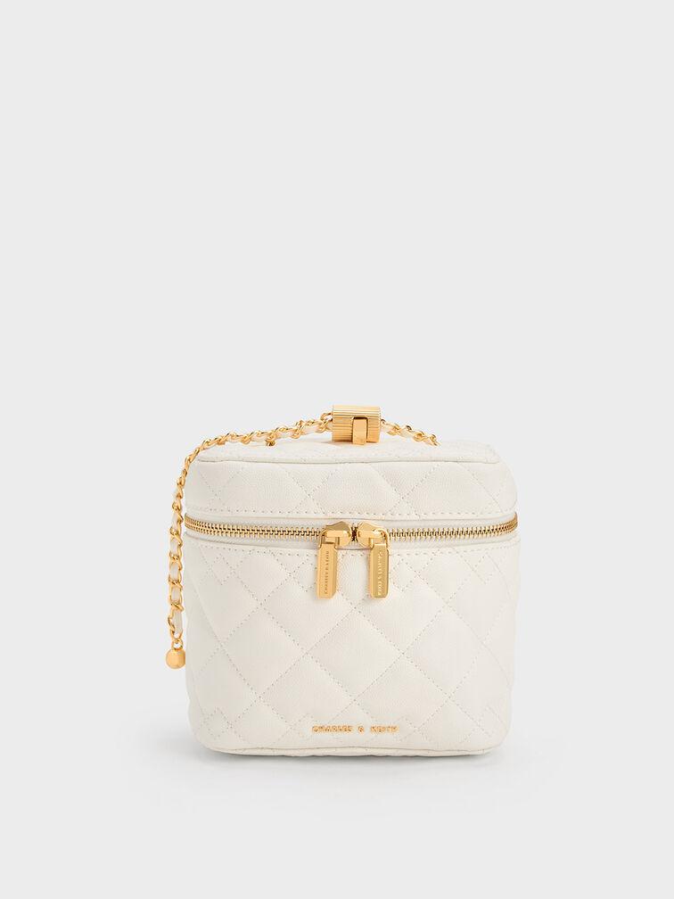 Túi Charles Keith Đeo Chéo Hình Hộp Nezu Quilted Trắng