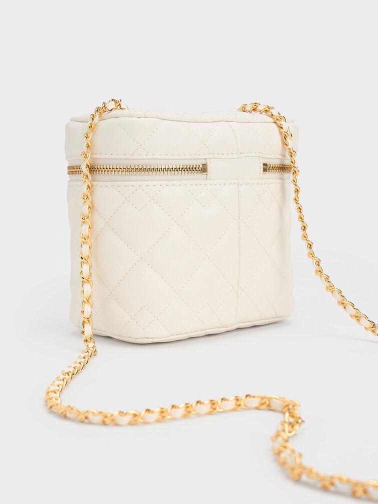 Túi Charles Keith Đeo Chéo Hình Hộp Nezu Quilted Trắng