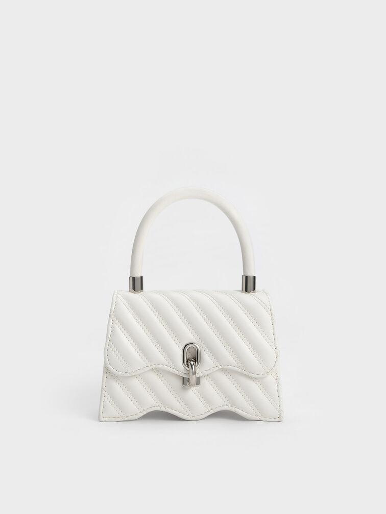 Túi Charles Keith Xách Nắp Gập Freja Wavy Quilted Trắng