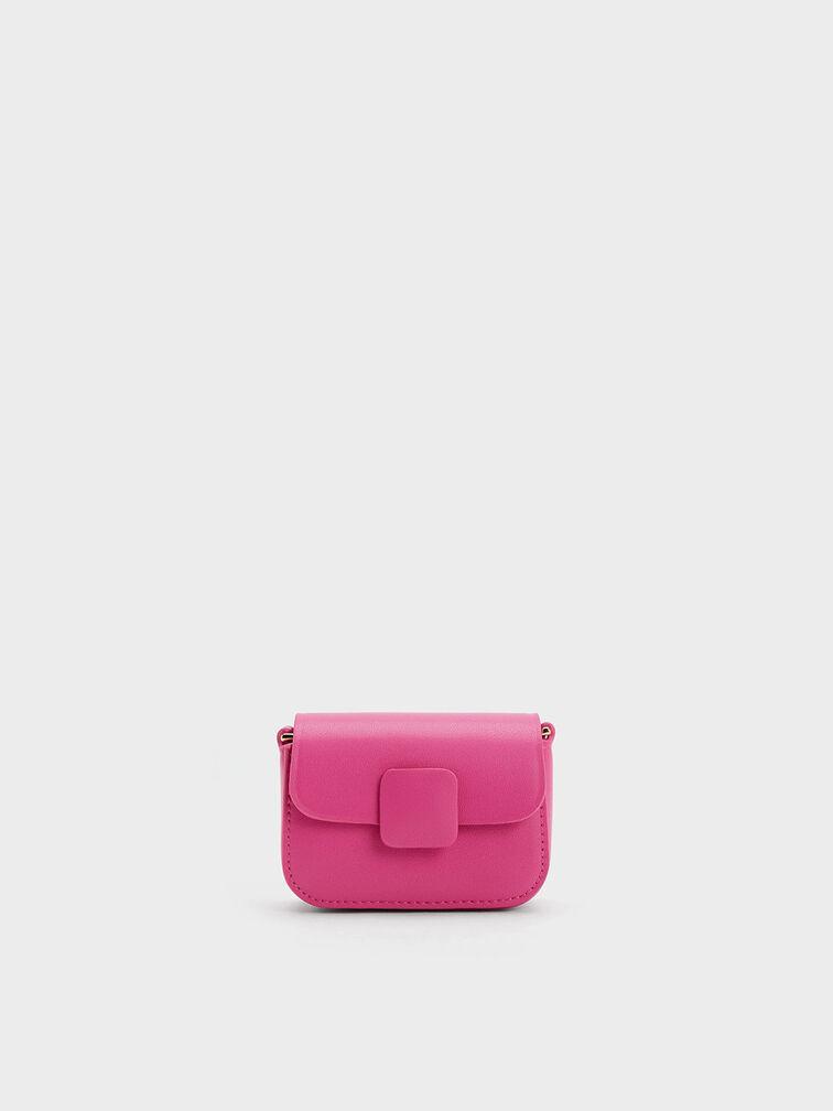 Túi Charles Keith Đeo Chéo Mini Nắp Gập Micro Koa Hồng Fuchsia