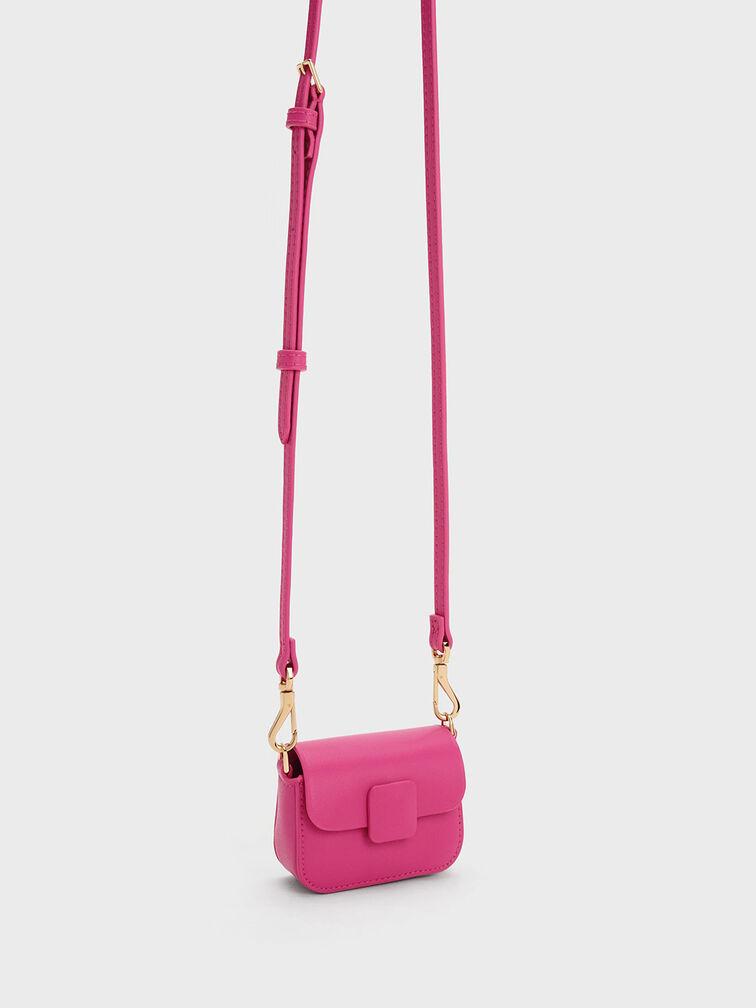 Túi Charles Keith Đeo Chéo Mini Nắp Gập Micro Koa Hồng Fuchsia