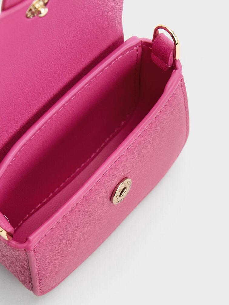 Túi Charles Keith Đeo Chéo Mini Nắp Gập Micro Koa Hồng Fuchsia