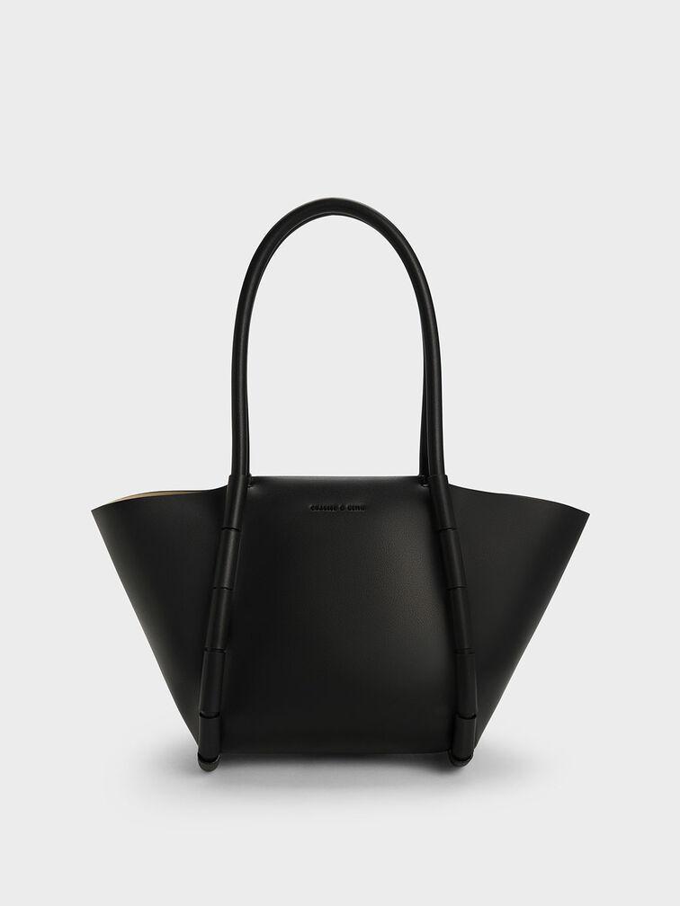 Túi Charles Keith Tote Hình Thang Machina Đen