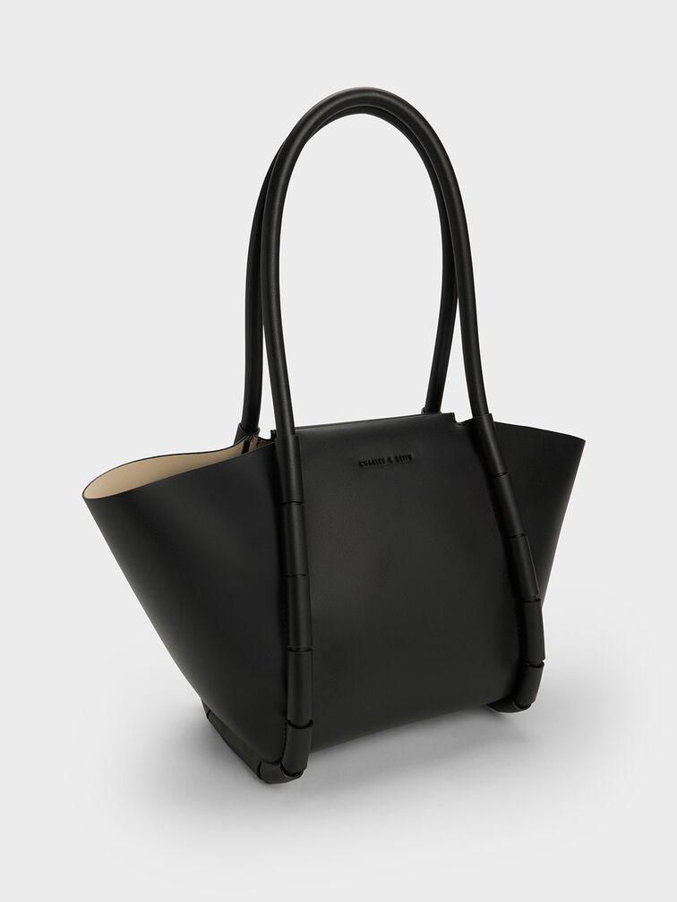 Túi Charles Keith Tote Hình Thang Machina Đen