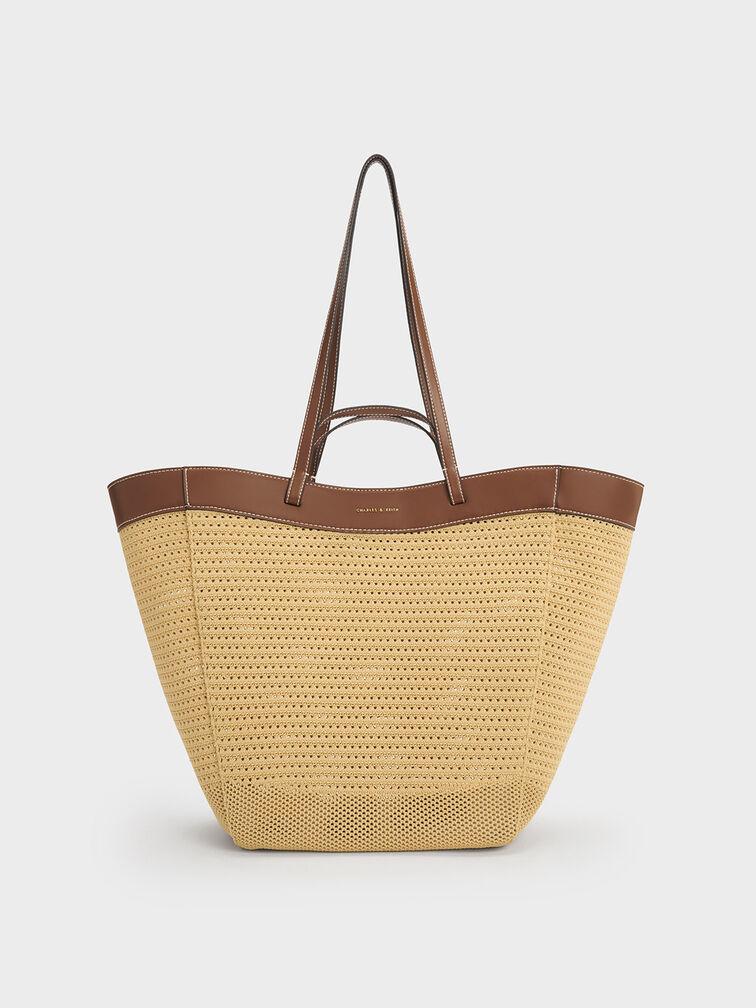 Túi Charles Keith Tote Hình Thang Knitted Sculptural Be