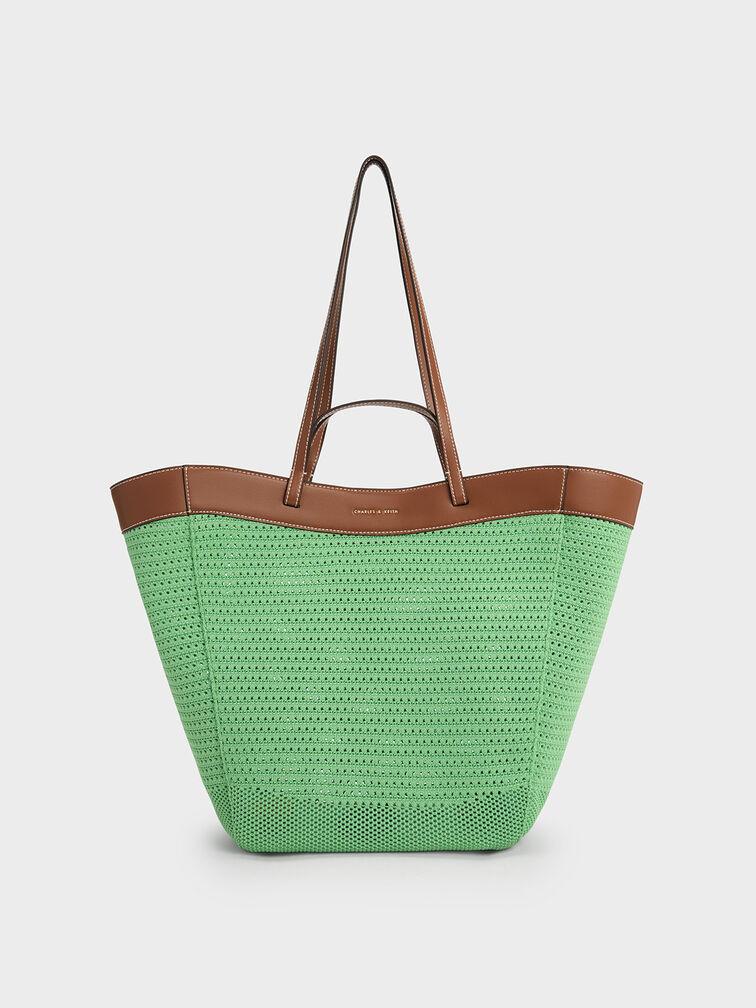 Túi Charles Keith Tote Hình Thang Knitted Sculptural Xanh Lá