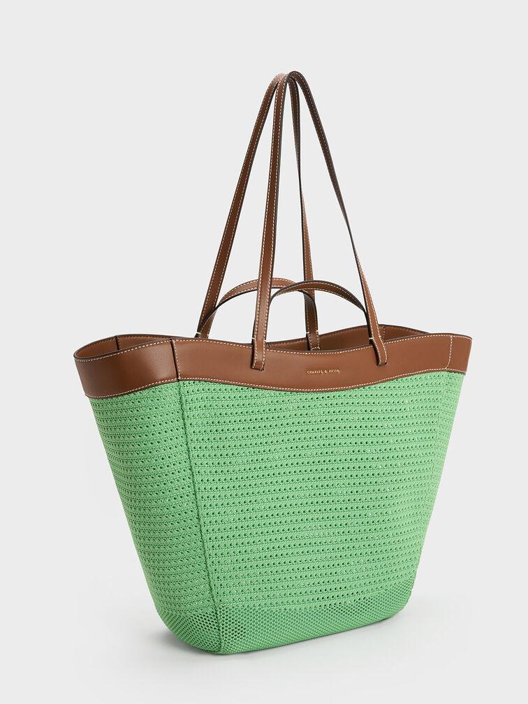 Túi Charles Keith Tote Hình Thang Knitted Sculptural Xanh Lá