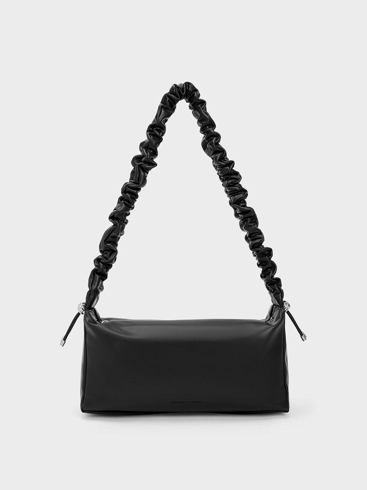 Túi Charles Keith Đeo Vai Phom Chữ Nhật Cosette Ruched Noir