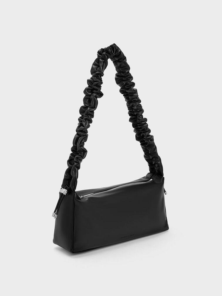 Túi Charles Keith Đeo Vai Phom Chữ Nhật Cosette Ruched Noir