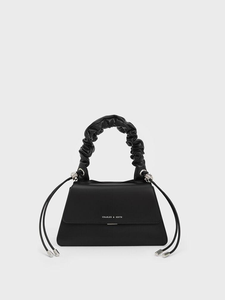 Túi Charles Keith Xách Hình Thang Cosette Ruched-Handle Noir