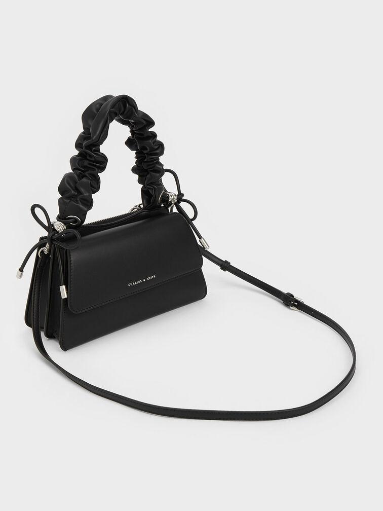 Túi Charles Keith Xách Hình Thang Cosette Ruched-Handle Noir