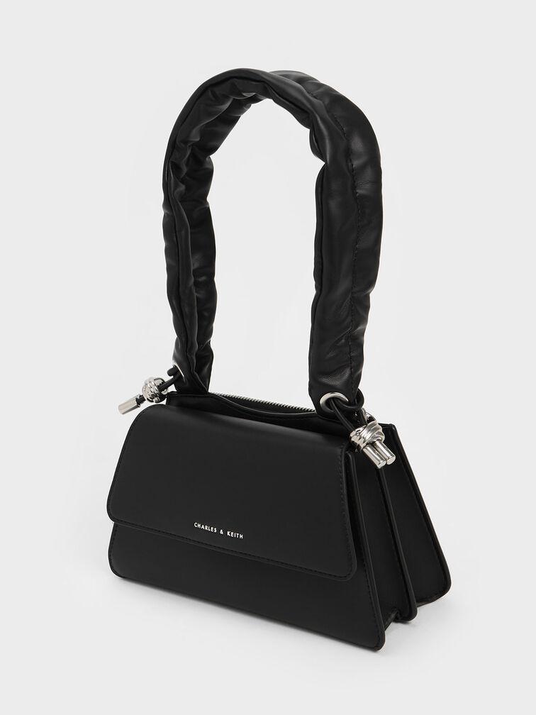 Túi Charles Keith Xách Hình Thang Cosette Ruched-Handle Noir