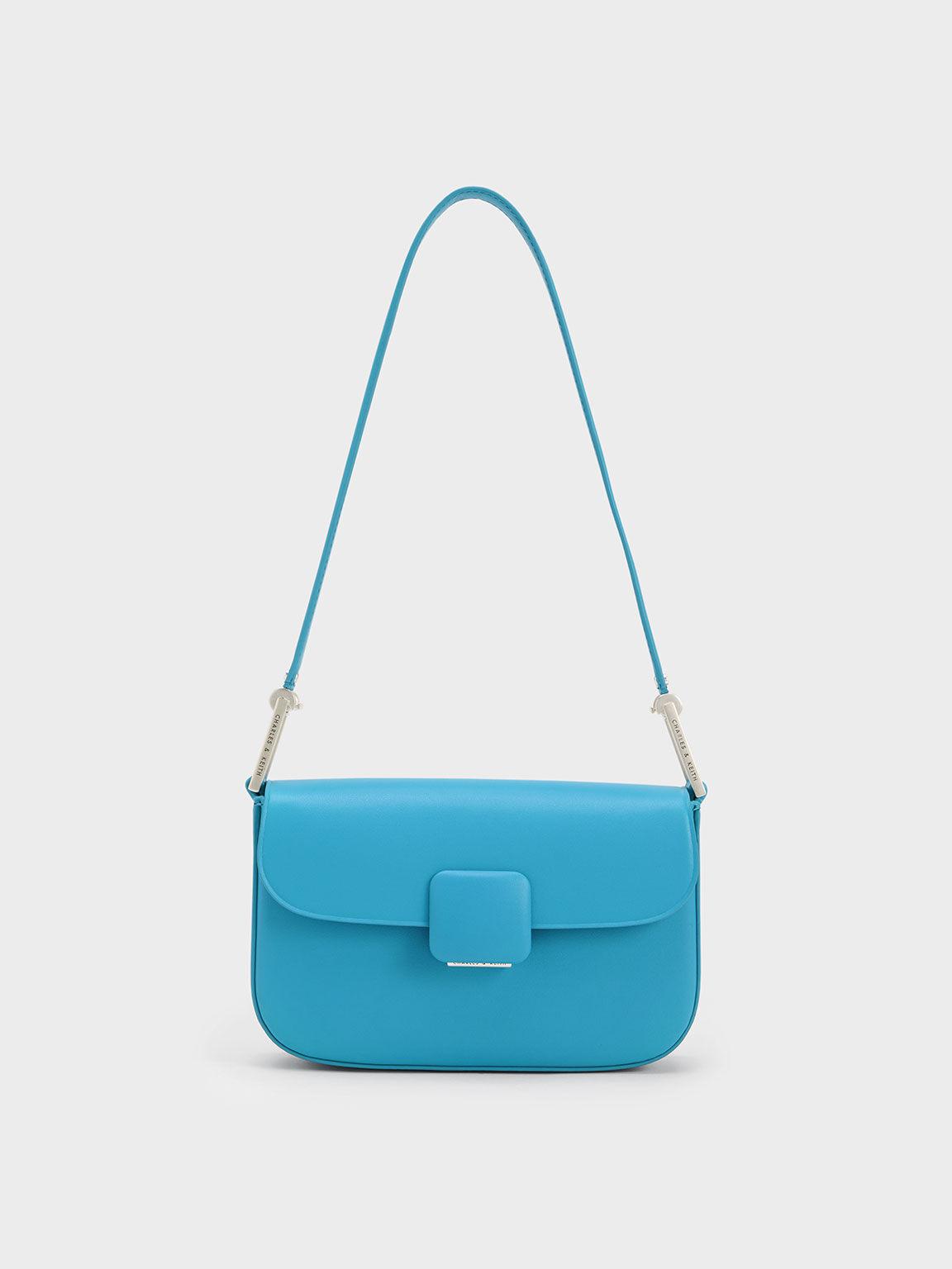 Túi Charles Keith Đeo Vai Phom Chữ Nhật Koa Square Push-Lock Xanh Blue