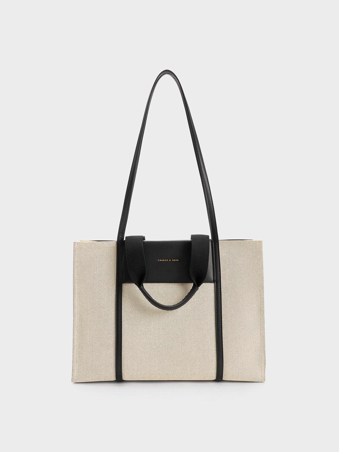 Túi Charles Keith Tote Phom Chữ Nhật Shalia Large Double Handle Be Đen