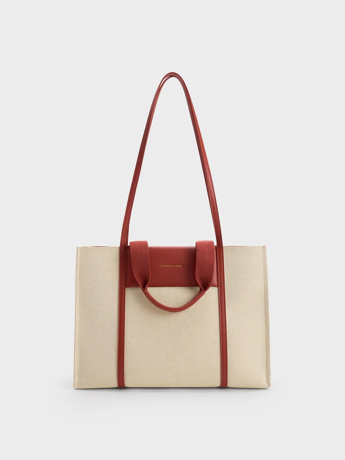 Túi Charles Keith Tote Phom Chữ Nhật Shalia Large Double Handle Be Đỏ