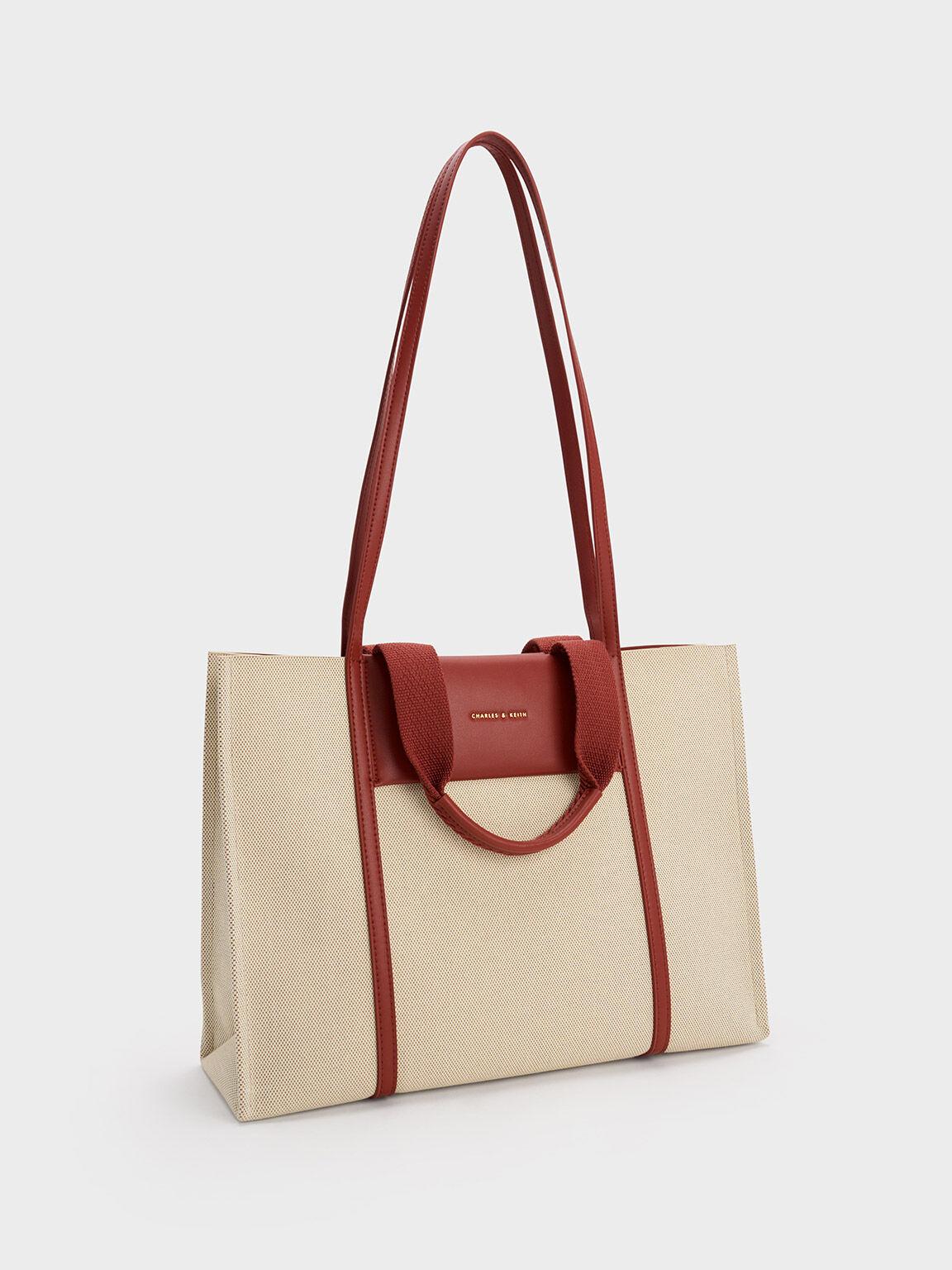 Túi Charles Keith Tote Phom Chữ Nhật Shalia Large Double Handle Be Đỏ