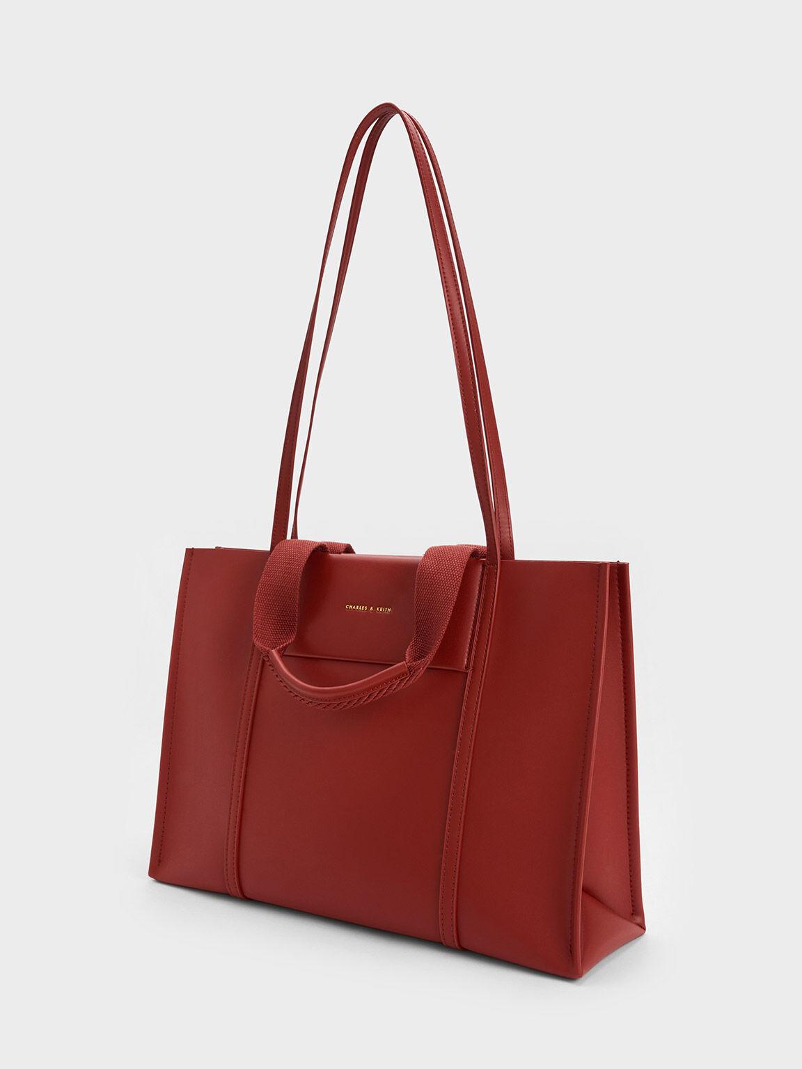 Túi Charles Keith Tote Phom Chữ Nhật Shalia Large Double Handle Đỏ Gạch