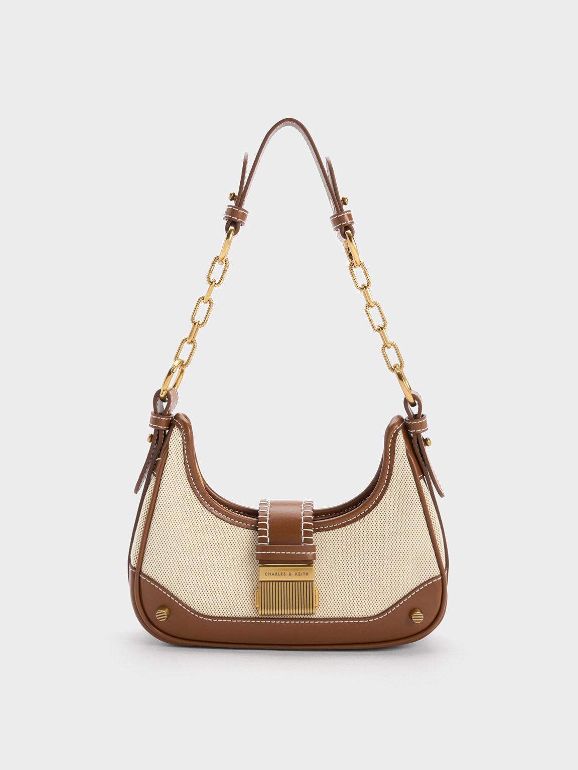 Túi Charles Keith Hobo Winslet Canvas Belted Chocolate