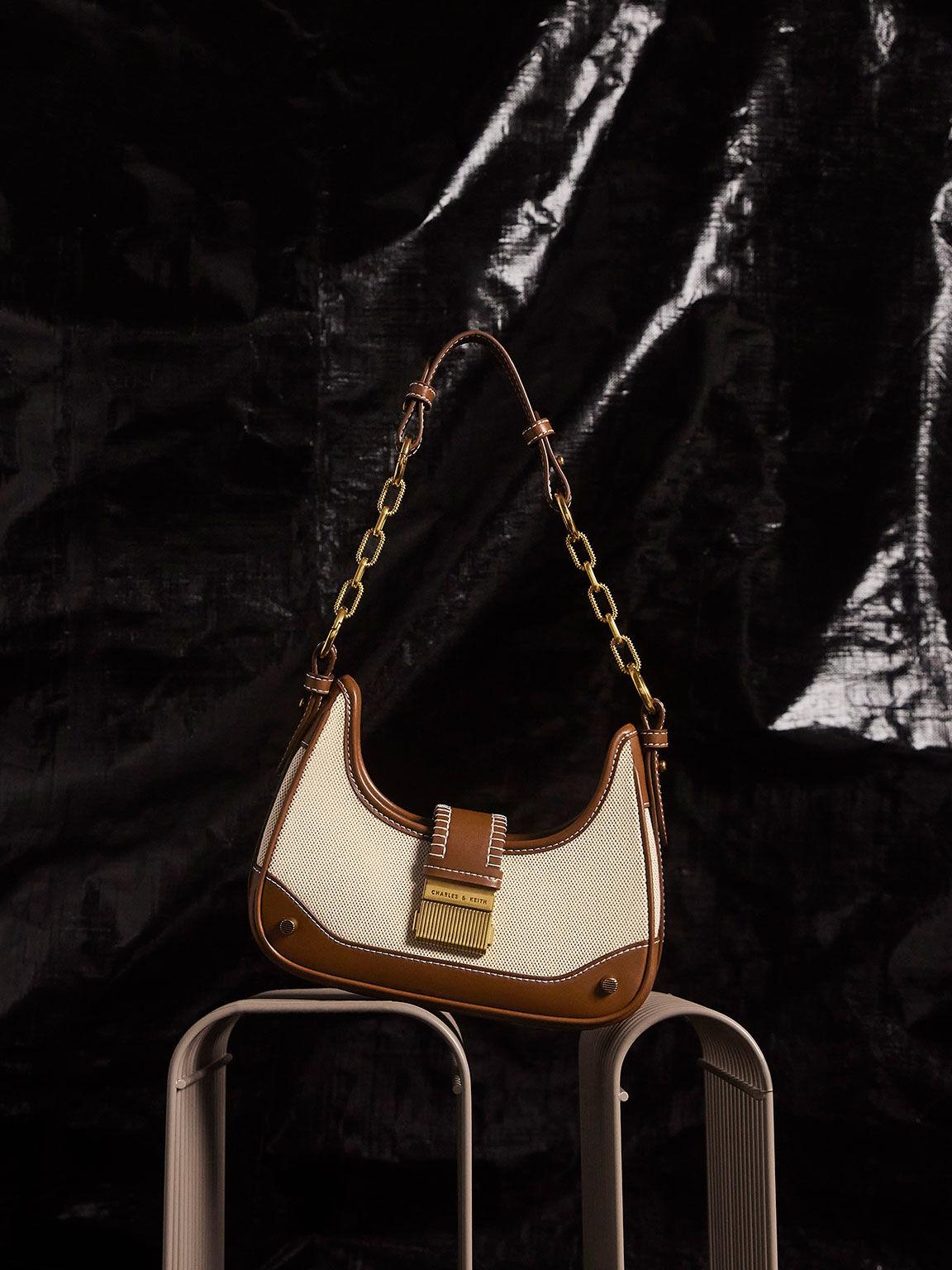 Túi Charles Keith Hobo Winslet Canvas Belted Chocolate