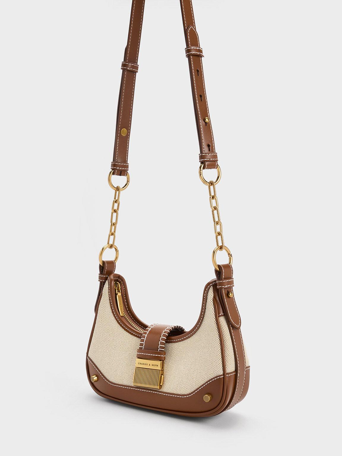 Túi Charles Keith Hobo Winslet Canvas Belted Chocolate