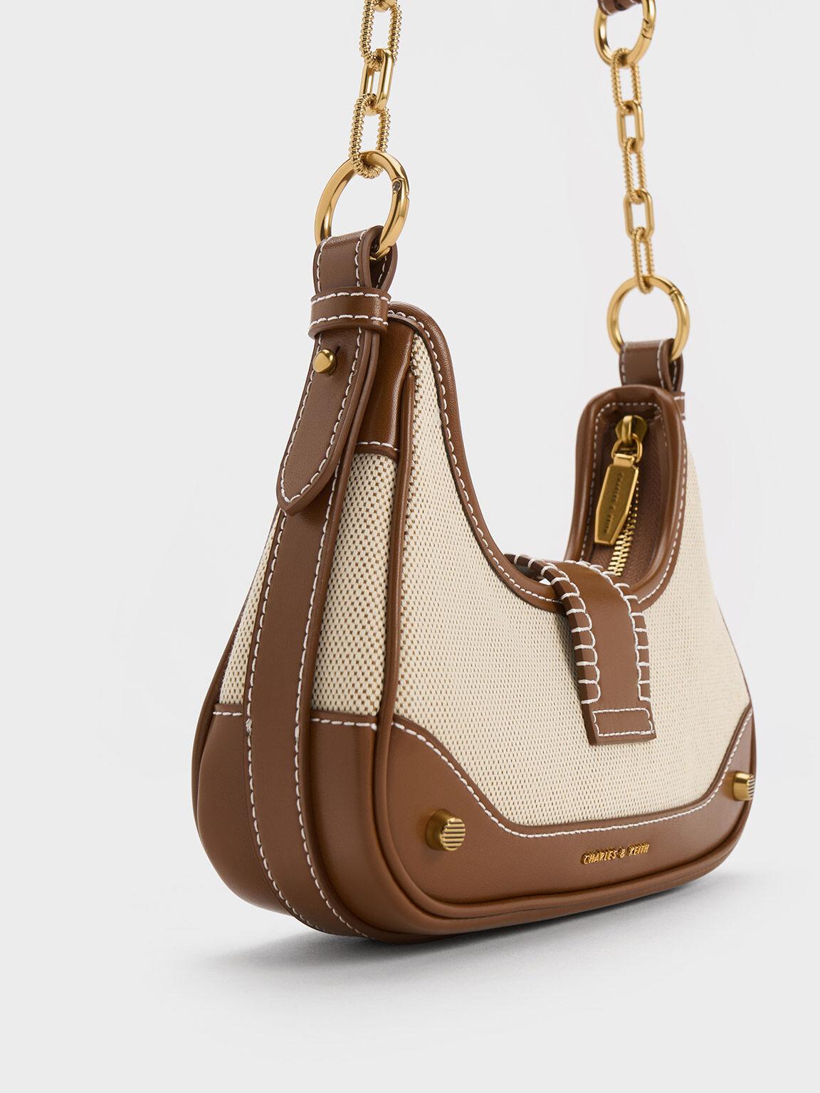 Túi Charles Keith Hobo Winslet Canvas Belted Chocolate