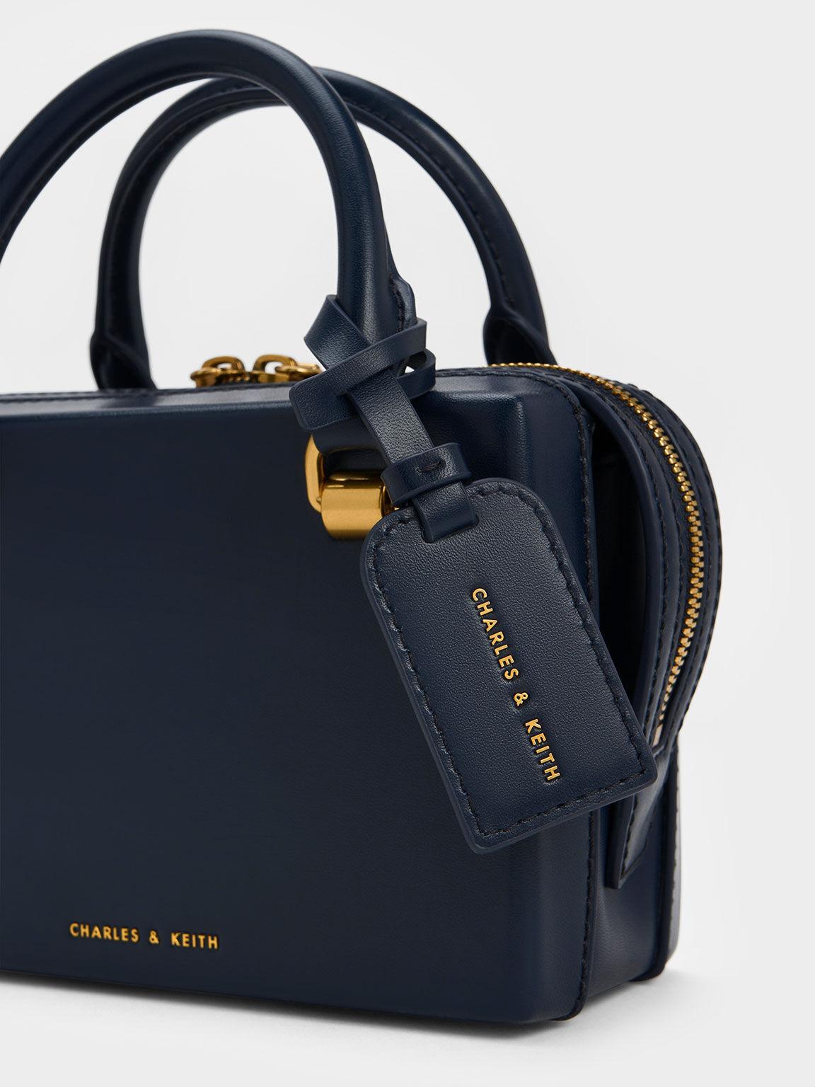 Túi Charles Keith Xách Hình Hộp Chữ Nhật Cordele Bowling Xanh Navy