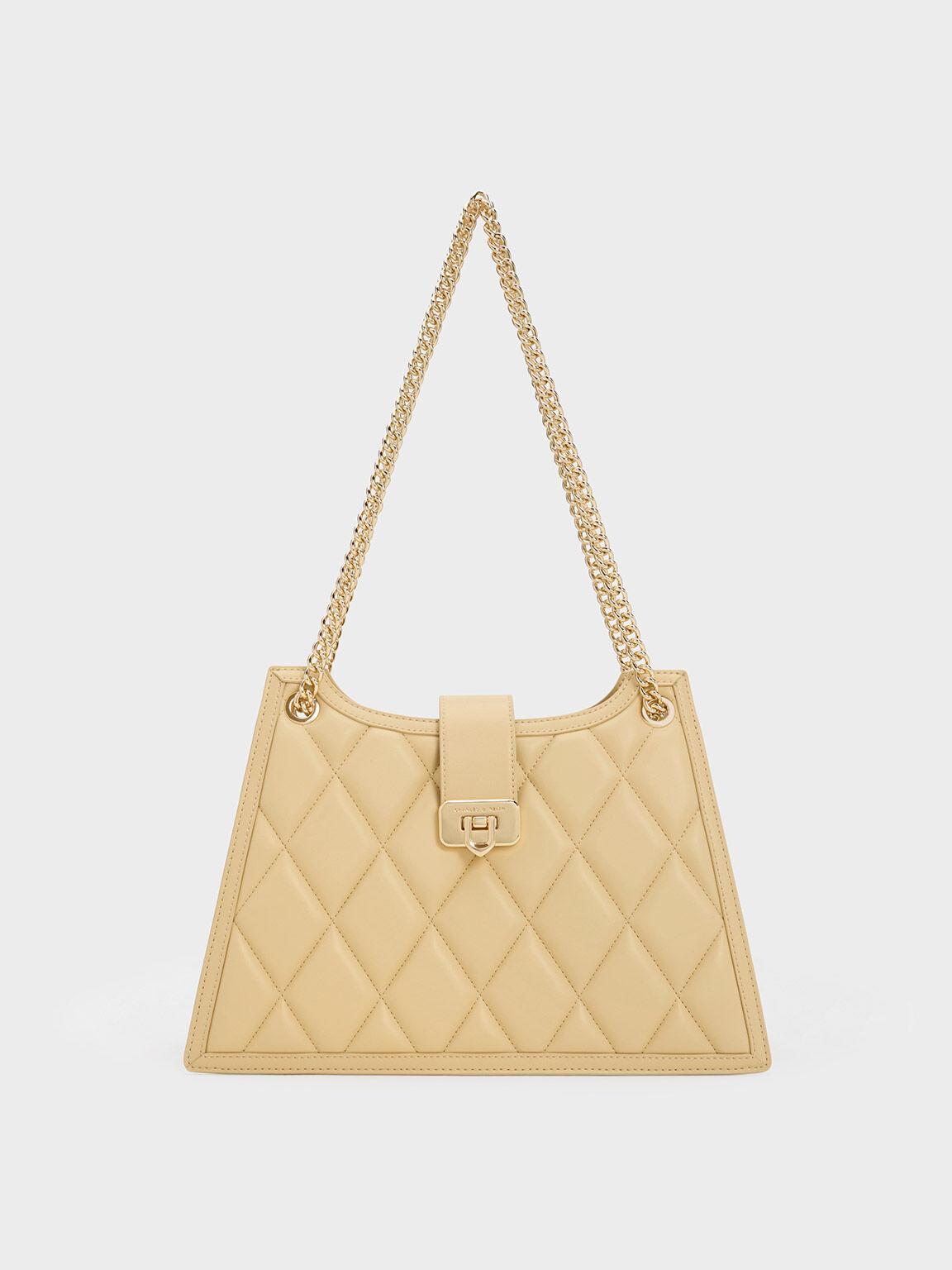 Túi Charles Keith Đeo Vai Hình Thang Cressida Quilted Trapeze Be