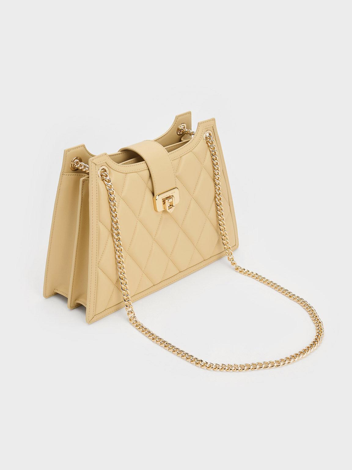 Túi Charles Keith Đeo Vai Hình Thang Cressida Quilted Trapeze Be