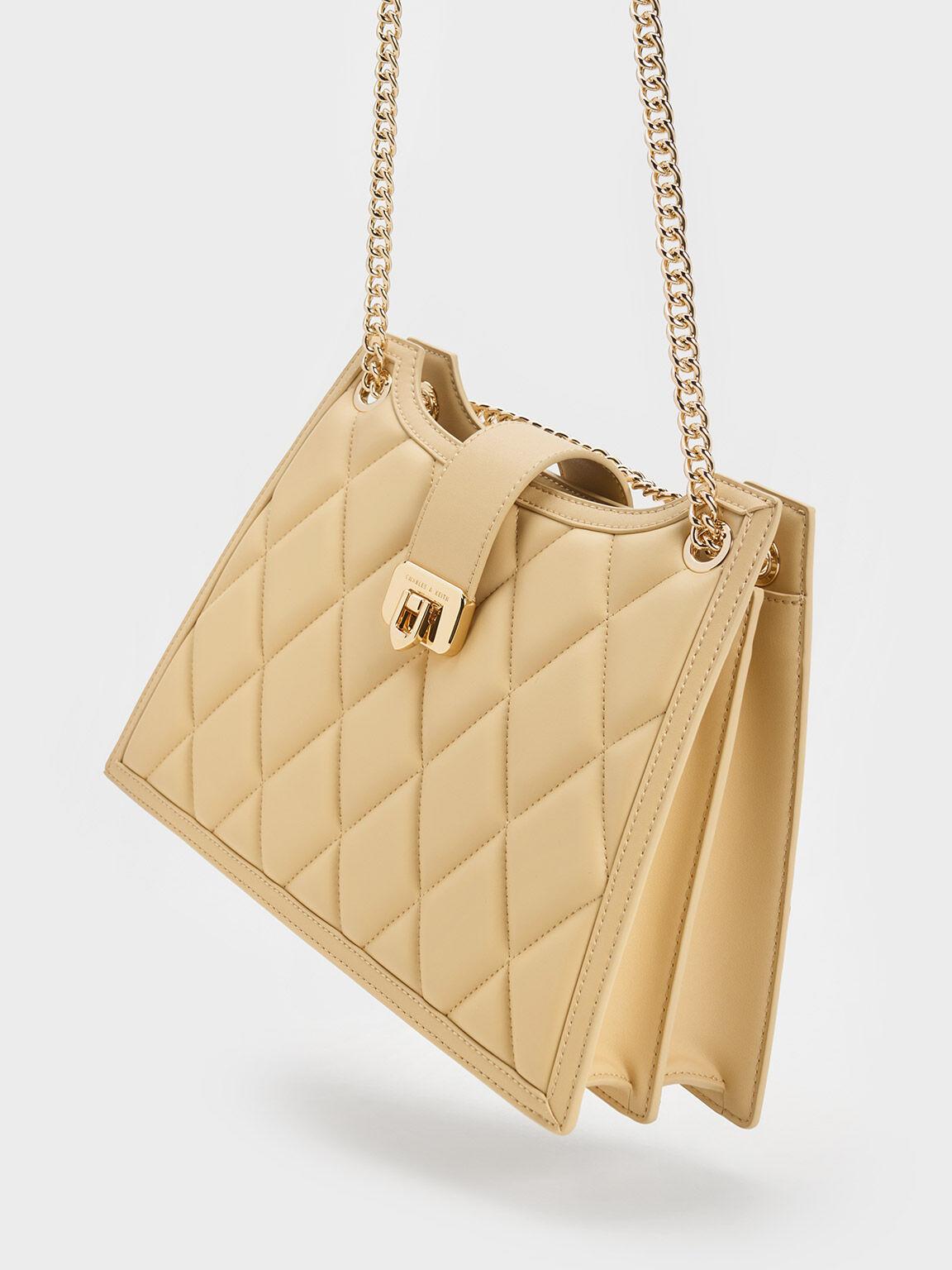 Túi Charles Keith Đeo Vai Hình Thang Cressida Quilted Trapeze Be