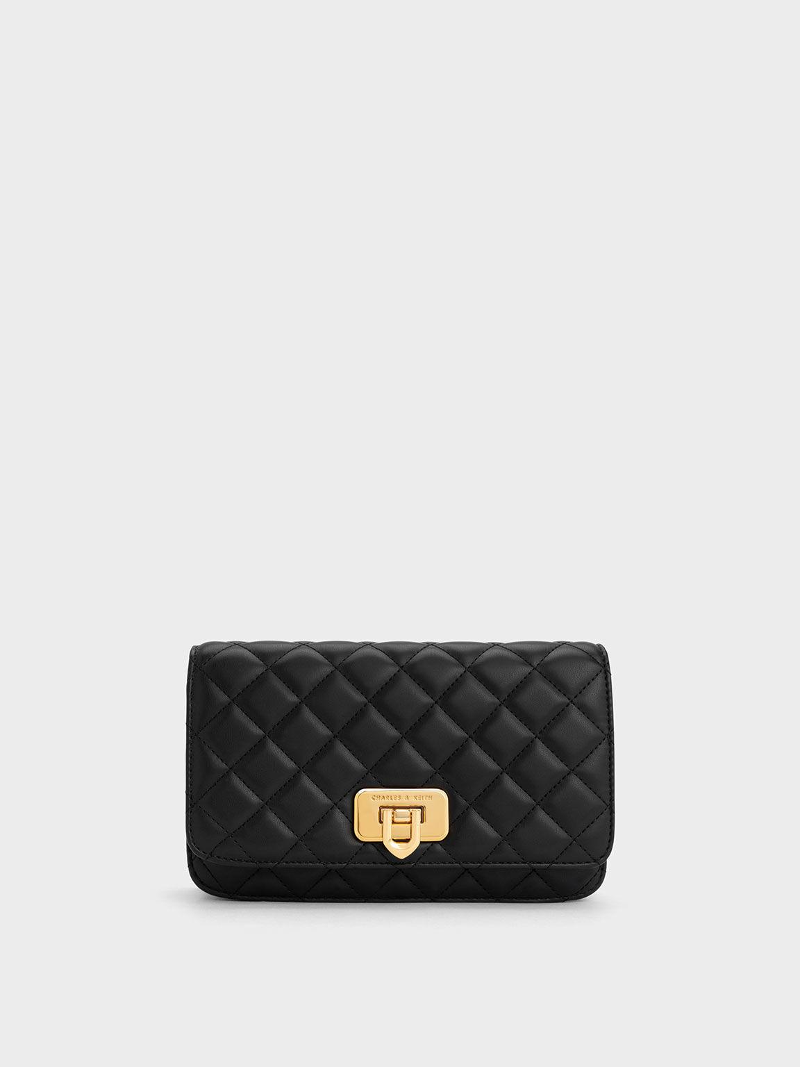 Túi Charles Keith Clutch Phom Chữ Nhật Cressida Quilted Đen