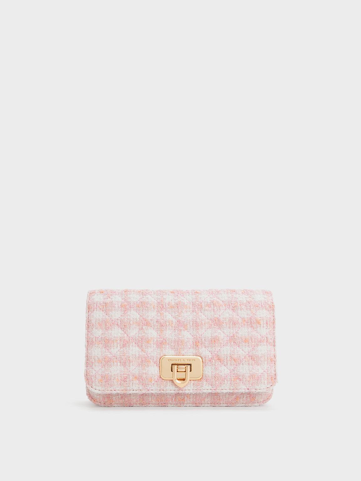 Túi Charles Keith Clutch Phom Chữ Nhật Cressida Tweed Hồng