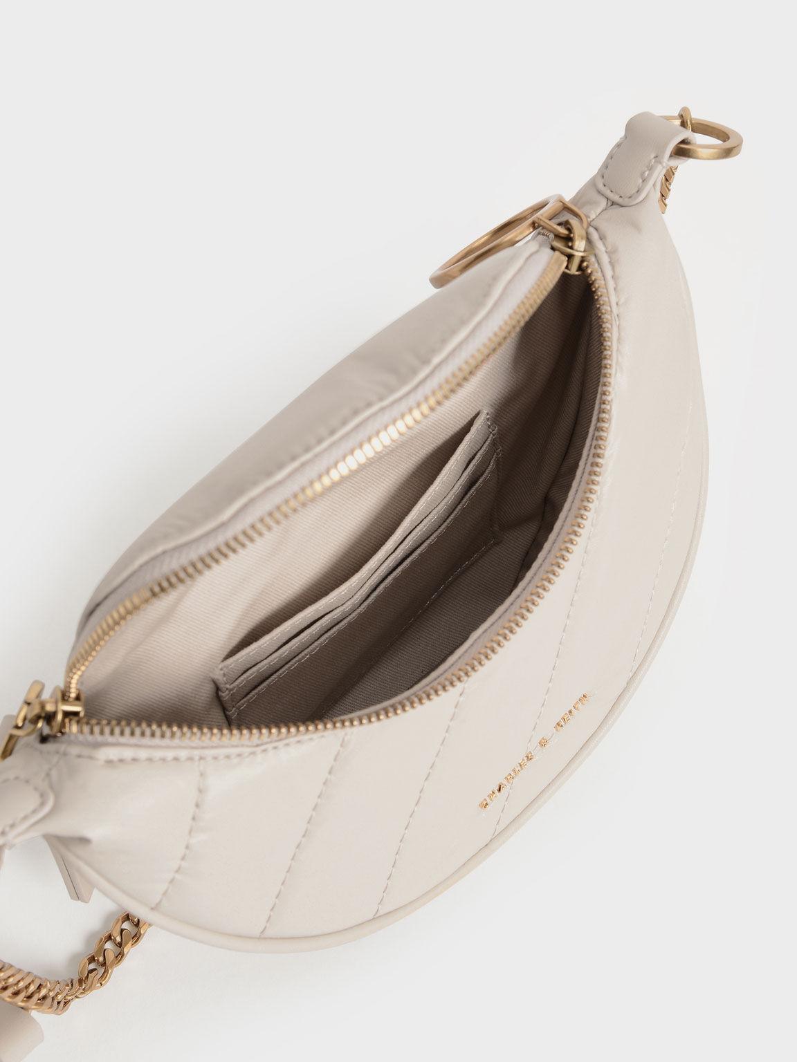 Túi Charles Keith Đeo Chéo Philomena Wrinkled-Effect Half-Moon Trắng Ngà