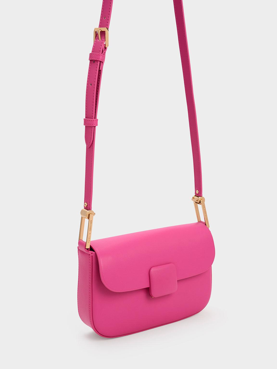 Túi Charles Keith Đeo Vai Nắp Gập Koa Square Push-Lock Hồng Fuchsia