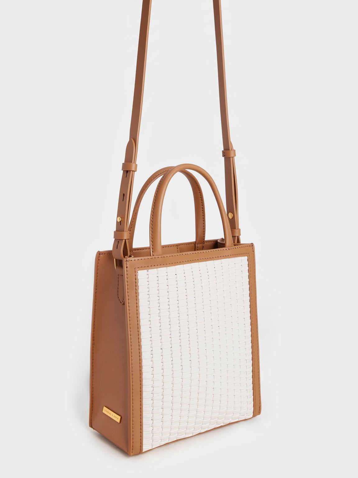 Túi Charles Keith Tote Woven Double Handle Chocolate