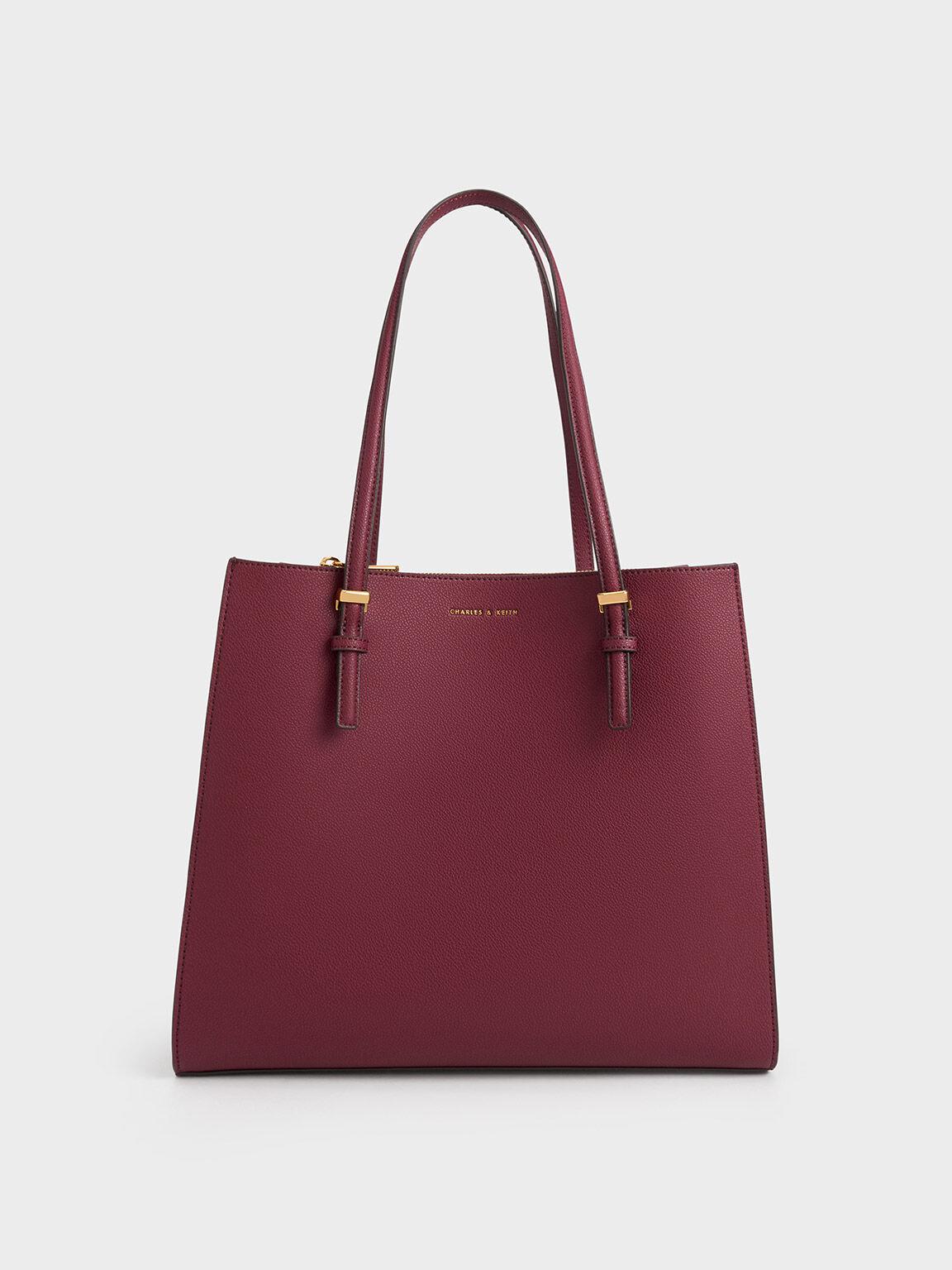 Túi Charles Keith Tote Double Handle Hồng Burgundy