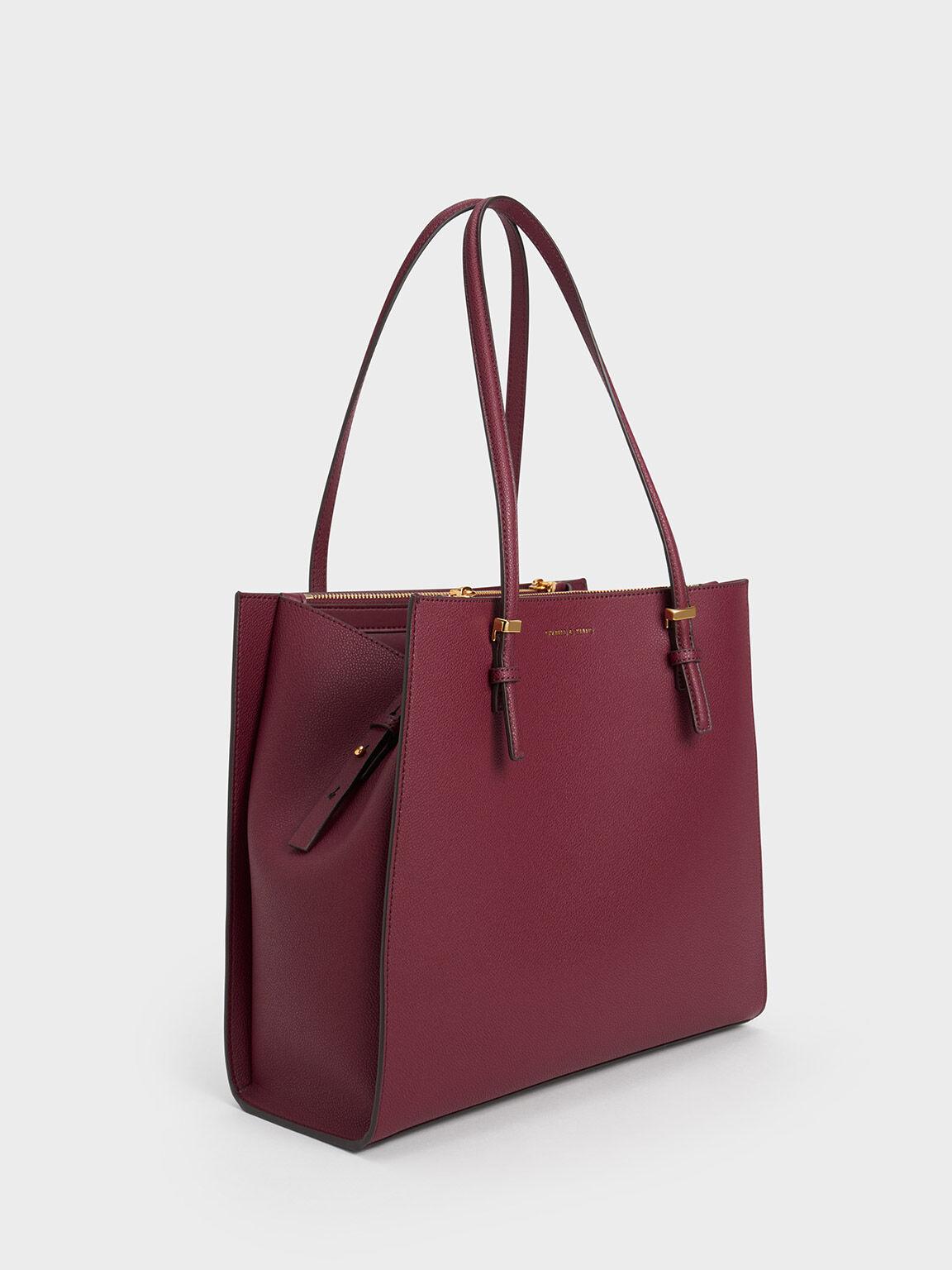 Túi Charles Keith Tote Double Handle Hồng Burgundy