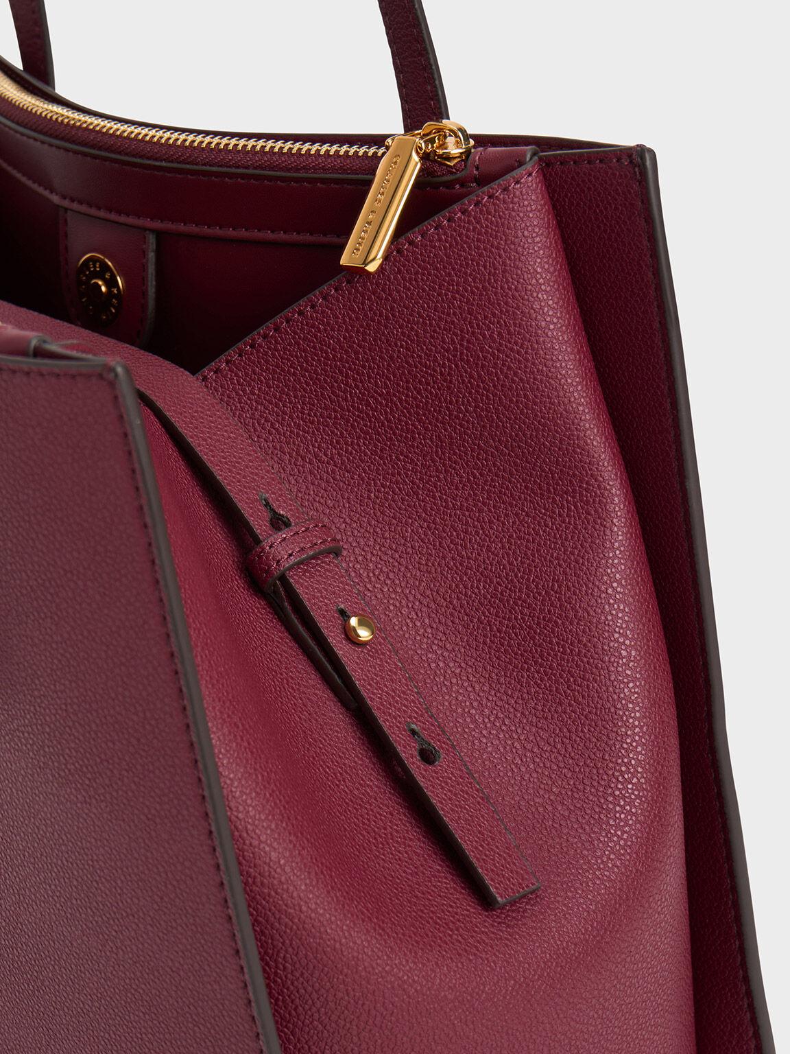 Túi Charles Keith Tote Double Handle Hồng Burgundy