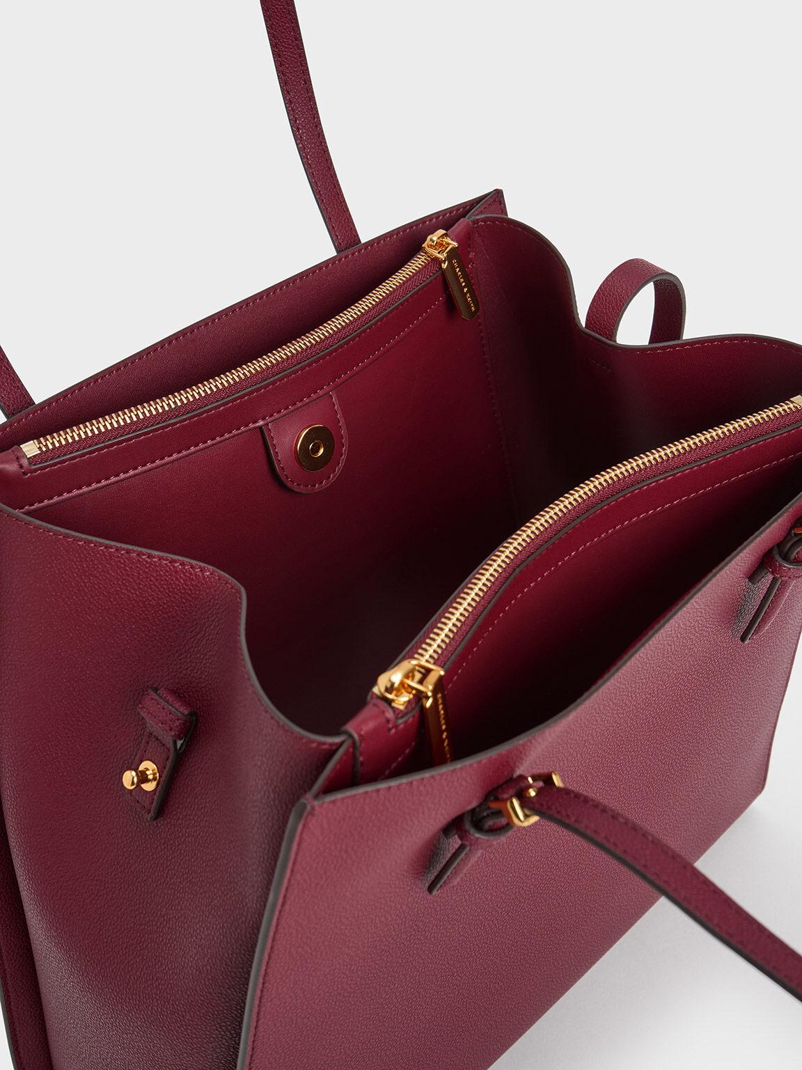 Túi Charles Keith Tote Double Handle Hồng Burgundy