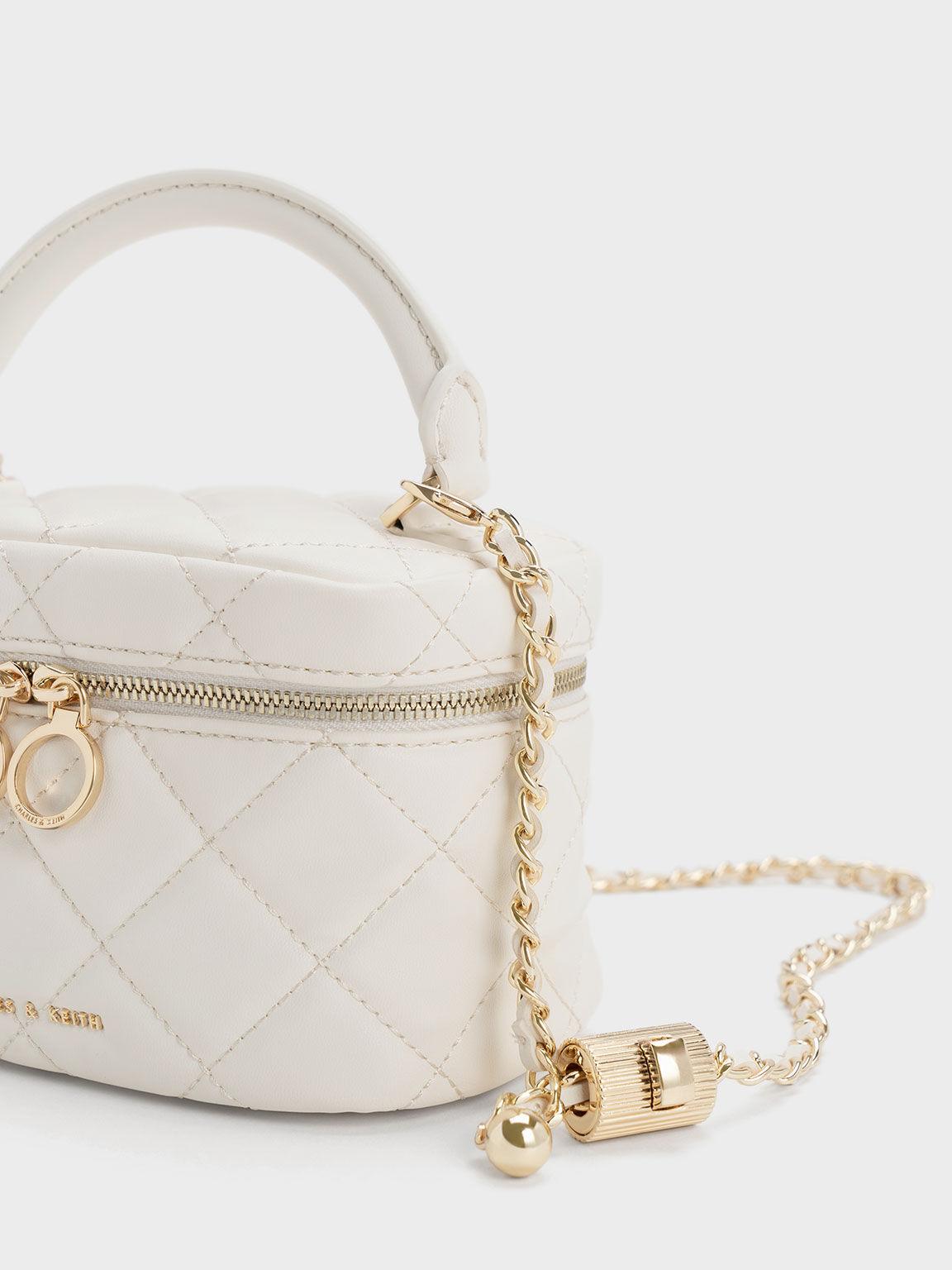 Túi Charles Keith Xách Mini Hình Hộp Quilted Trắng