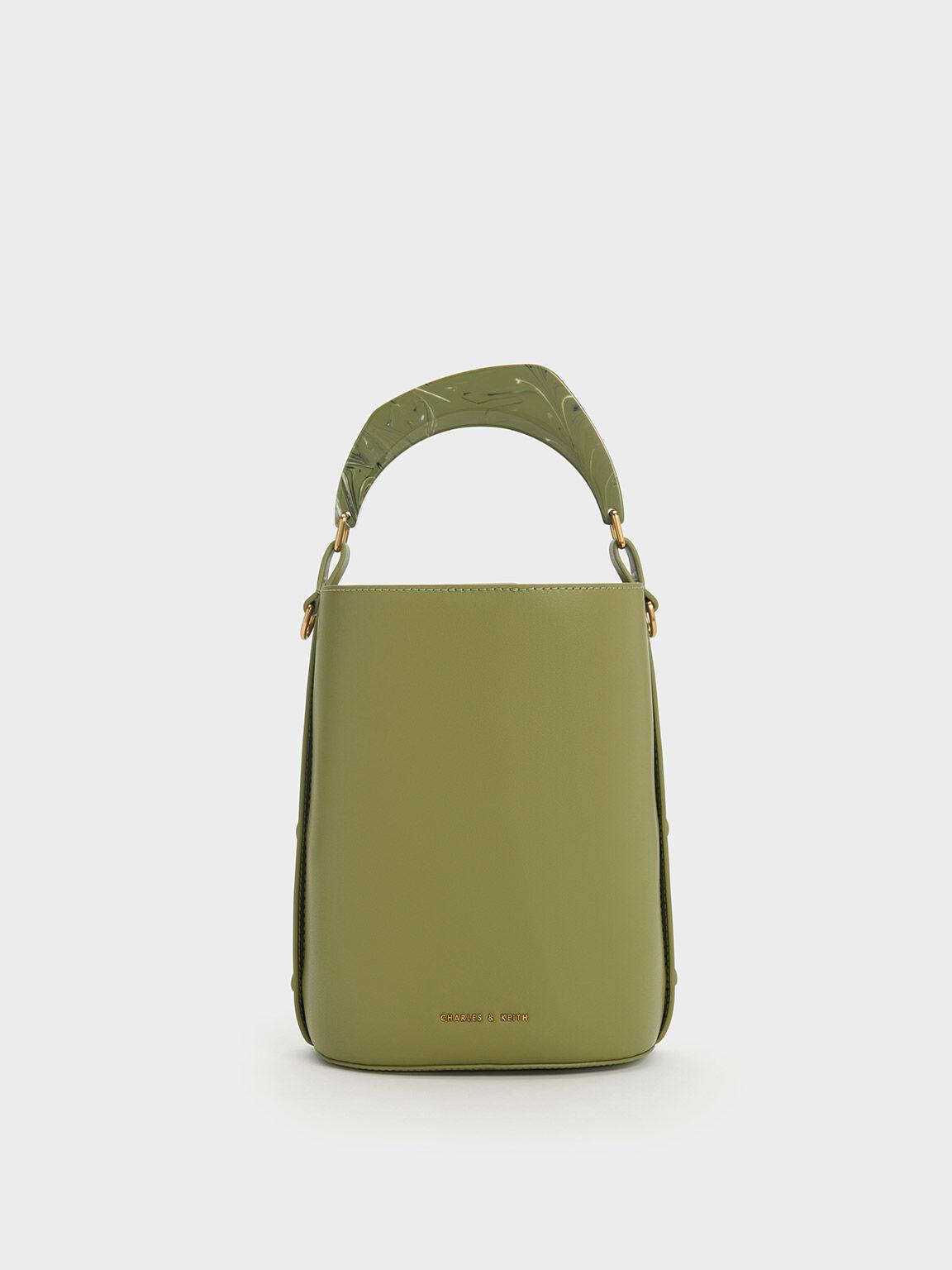 Túi Charles Keith Bucket Hình Trụ Marlin Acrylic Xanh Olive